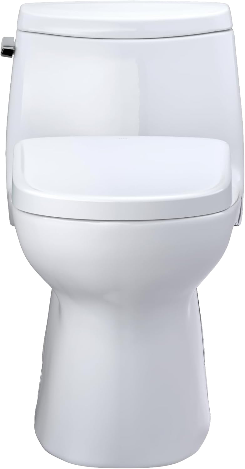 TOTO WASHLET+ Carlyle II – Inodoro alargado de una pieza de 1.28 GPF con asiento de bidé contemporáneo WASHLET+ S7A, algodón blanco –