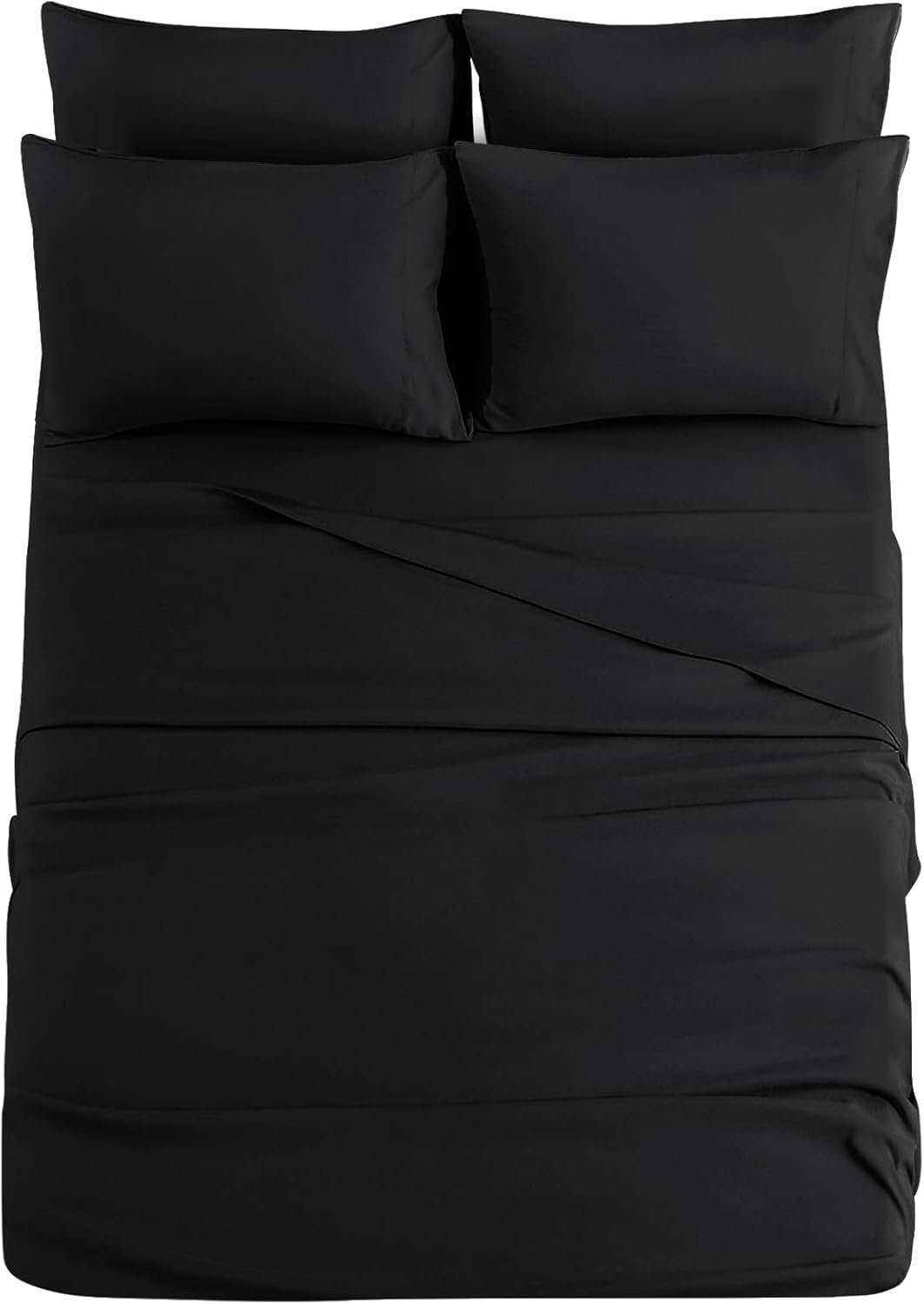 JOLLYVOGUE Juego de sábanas de 6 piezas color negro tamaño Queen para dormitorio con bolsillo profundo, sin arrugas y refrescante, juego de sábanas