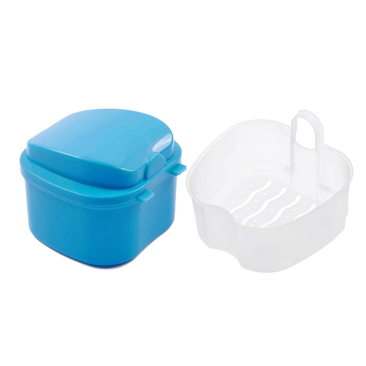 Caja de dentadura con cepillo, taza de dientes falsos portátil de viaje con colador, contenedor de baño para dentadura para un cuidado completo de