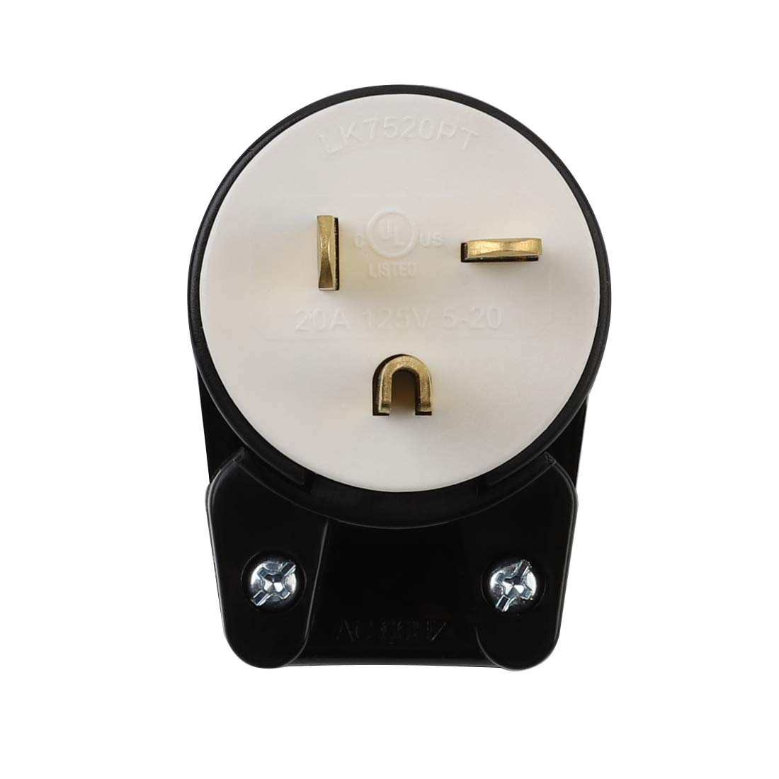 Enchufe de CA macho de 3 clavijas, ángulo recto ETL Nema 5-20P 3 polos DIY enchufe rewirable, 20A 125V USA 3Pin AC Connector, enchufe giratorio de