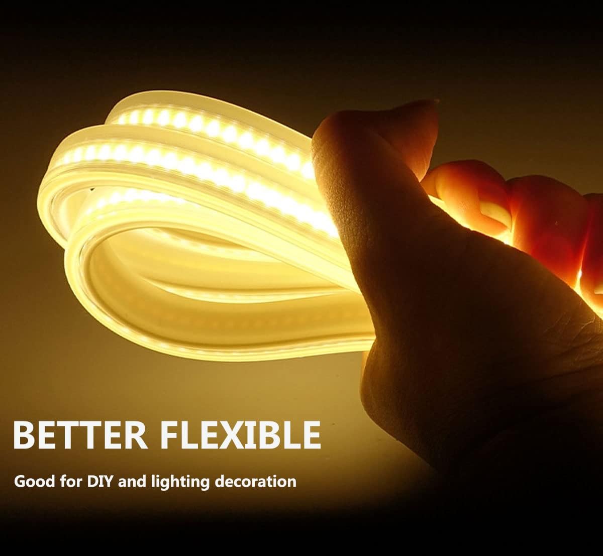 Tira de luces LED, 6.6 pies, AC110-130 V, alta densidad, 360 LEDsM, tira de luz COB, 7200 lm, súper brillante, regulable, impermeable, para