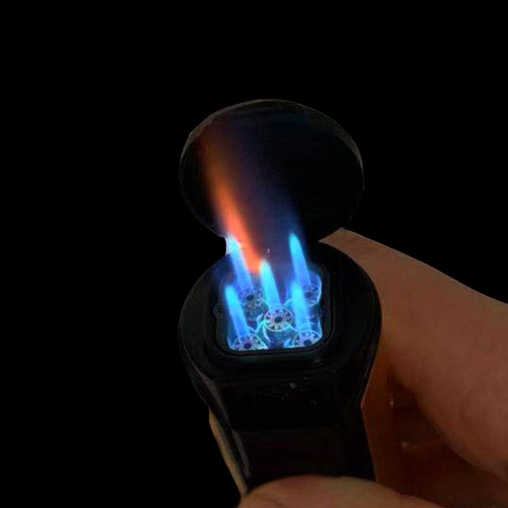 LUBINSKI Encendedor de cigarrillos con antorcha de butano, cinco antorchas, llama azul azabache para cigarrillos, cocción, barbacoa, Topsense (negro)