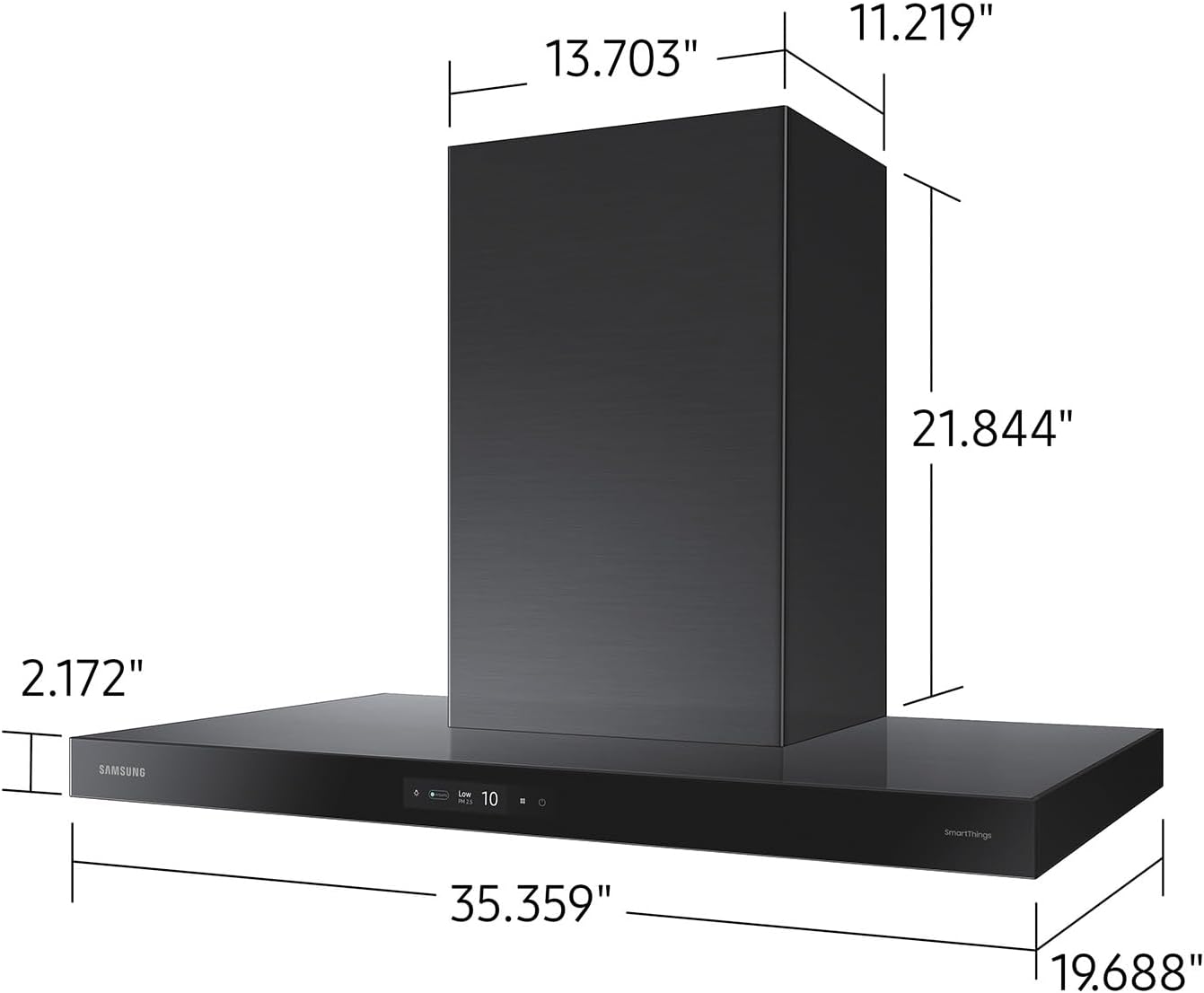 Samsung Campana inteligente de montaje en pared a medida, pantalla LCD y control táctil, sensor de aire triple, bajo ruido, WiFi conectado, carbón