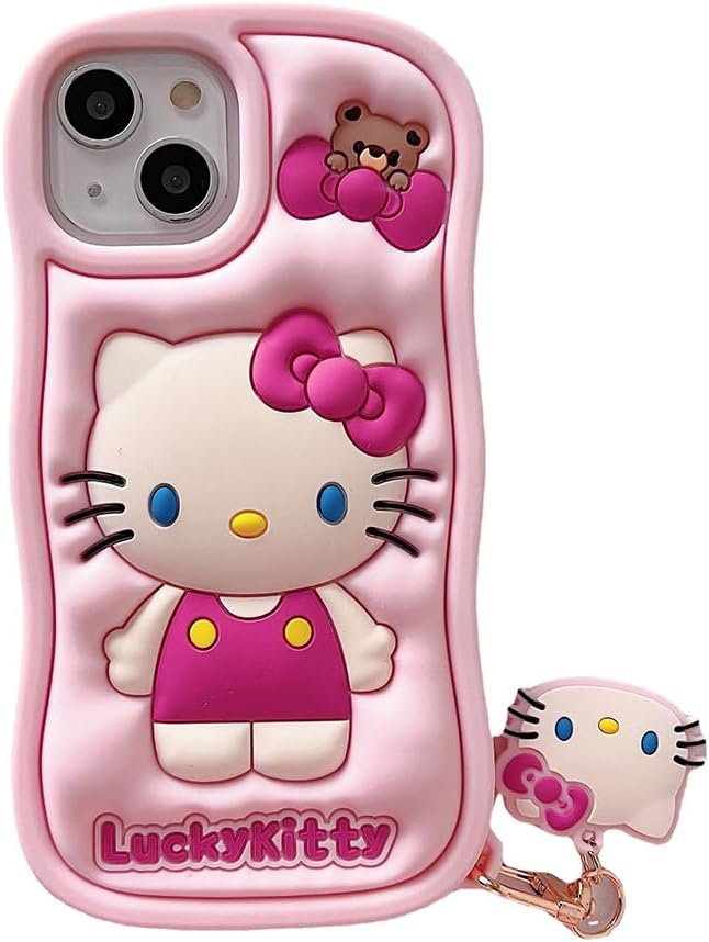 Funda de silicona de dibujos animados para iPhone 13, bonita y divertida funda 3D de personaje de gatito kawaii para niños y mujeres