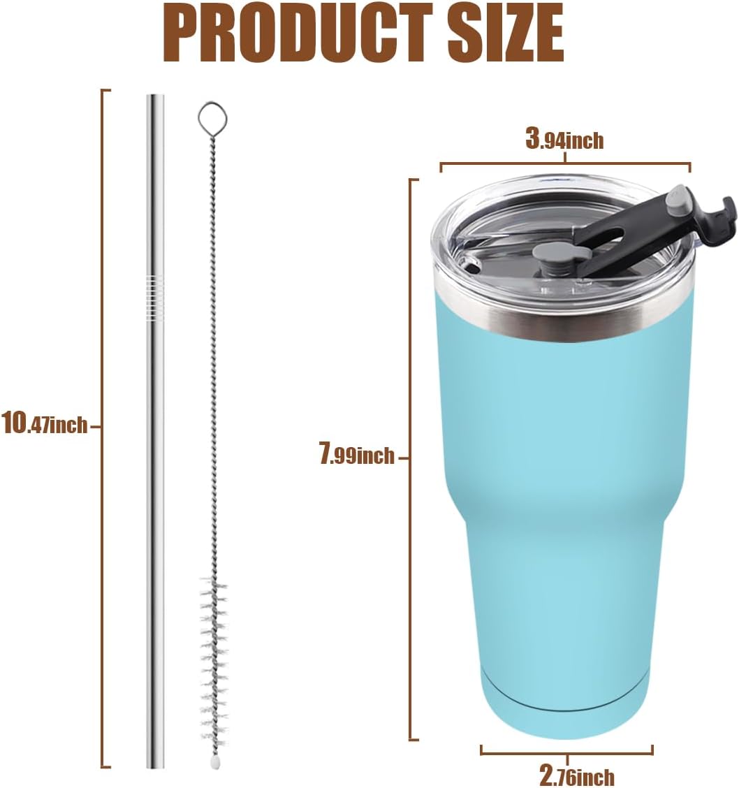 Amtidy Paquete de 8 tazas de viaje de 30 onzas con tapas, vaso de acero inoxidable al vacío de doble pared a granel, taza de café aislada duradera