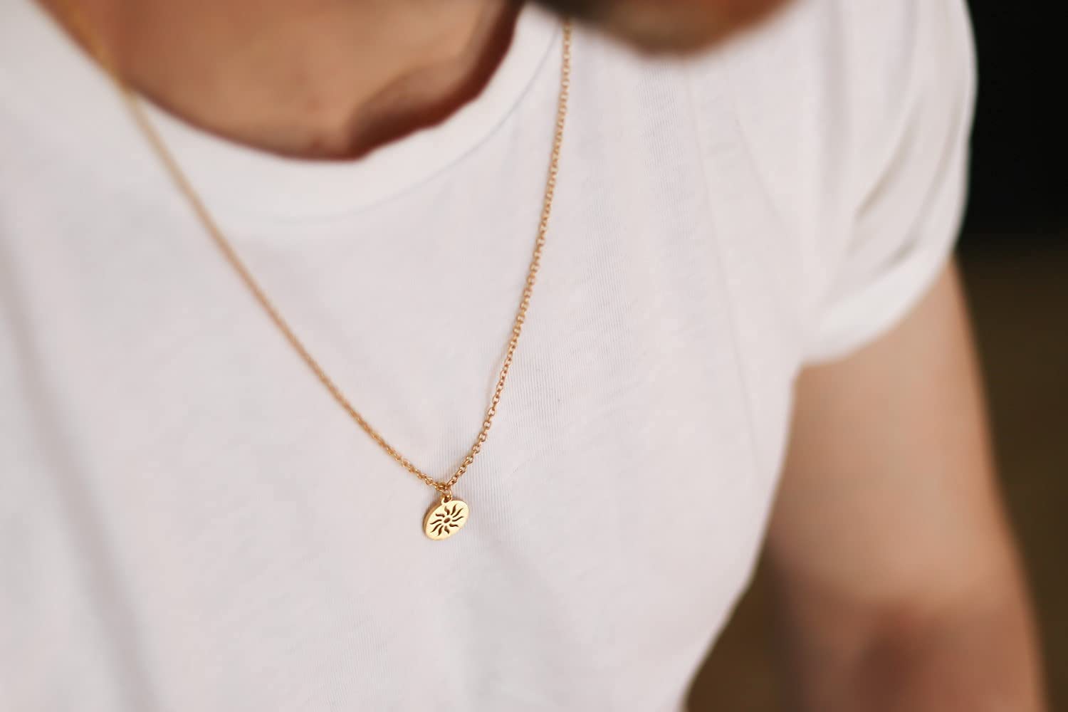 Sun necklace for men, groomsmen gift, men’s necklace gold sun pendant, stainless chain necklace, gift for him, Yoga necklace, waterproof