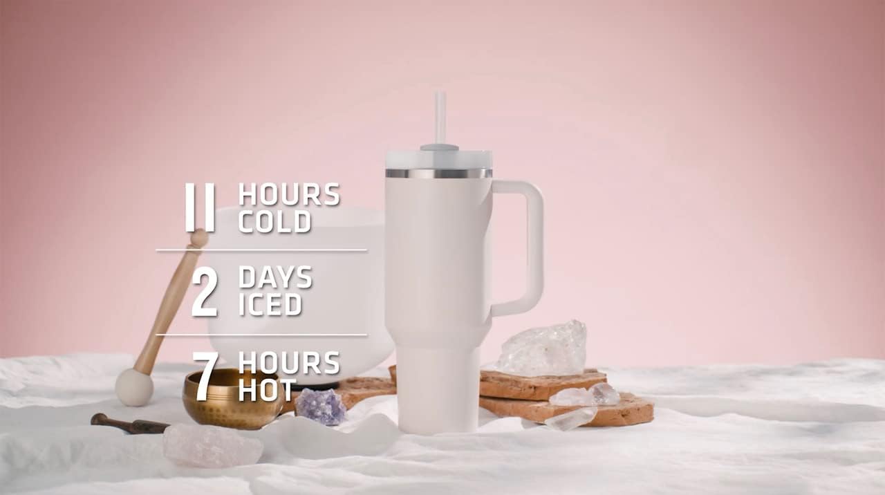 Taza aislada de viaje Quencher H2.0 de 40 onzas con asa, tapa deslizante 2 en 1, popote reutilizable y agarre de plástico, acero inoxidable de doble