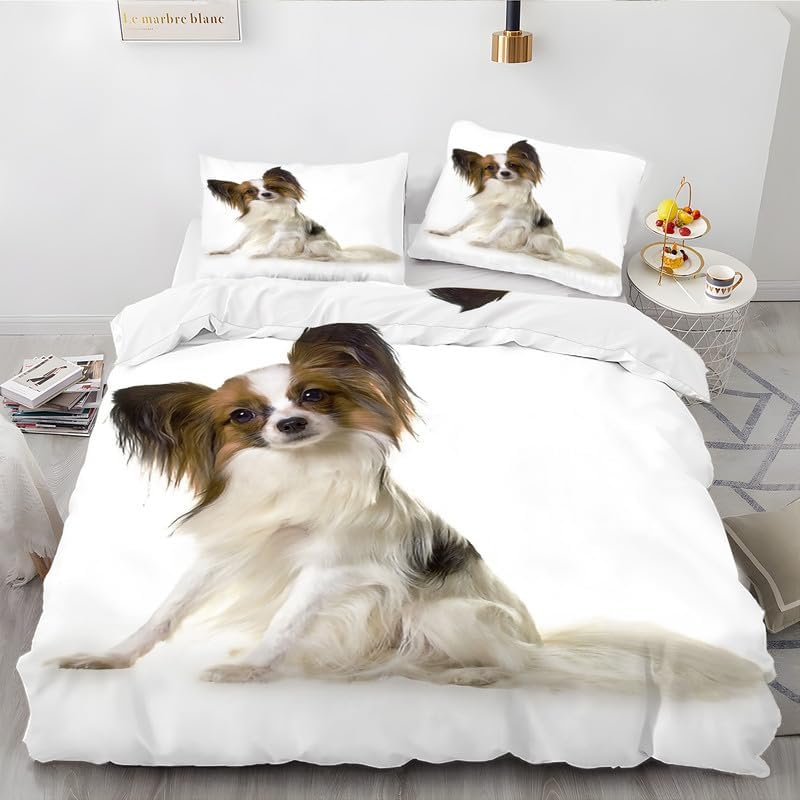Funda de edredón de perro de mariposa blanca California King, ropa de cama con estampado de animales, funda de edredón de microfibra suave y 2