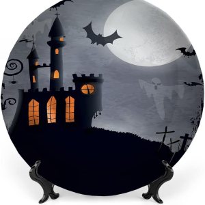 Platos de cerámica, platos de cerámica decorativos vintage de Halloween, casta asimétrica temática de Halloween con murciélagos aterradores y, 6 Platos de cerámica, platos de cerámica decorativos vintage de Halloween, casta asimétrica temática de Halloween con murciélagos aterradores y, 6