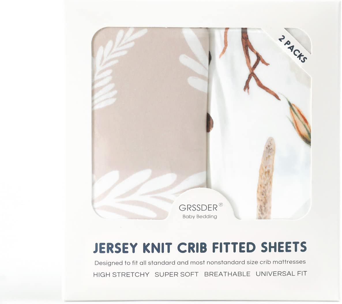Juego de 2 sábanas ajustadas de punto de jersey elástico ultra suave, se adapta a todas las almohadillas estándar de colchón de cuna, seguras y