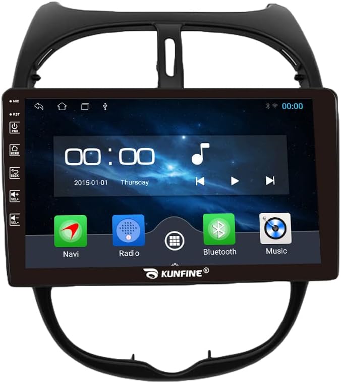 Kunfine Coche Android navegación estéreo GPS Radio cámara inversa pantalla 9 “IPS pantalla táctil Headunit Tablet Pad Media Player para Peugeot 206