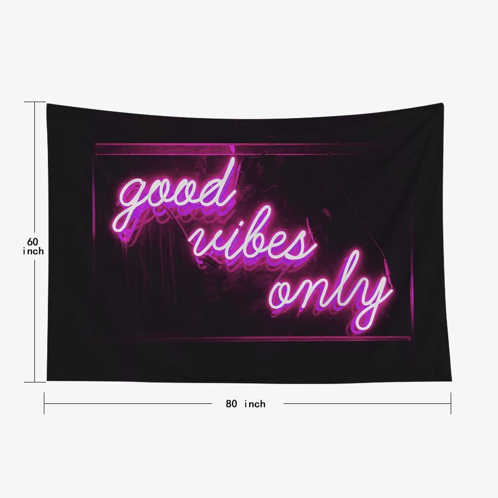 Musesh Tapiz de luz negra de neón rojo rosa con texto en inglés “Good Vibes Only”, decoración de habitación, con cita estética, para dormitorio,