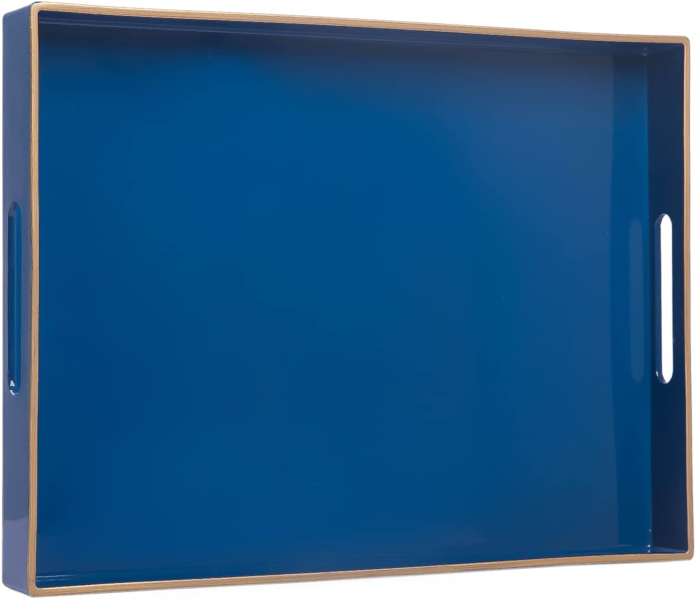 MAONAME Bandeja de servir azul rey con asas, bandeja decorativa rectangular, bandeja moderna de mesa de café, bandeja otomana de plástico para baño,