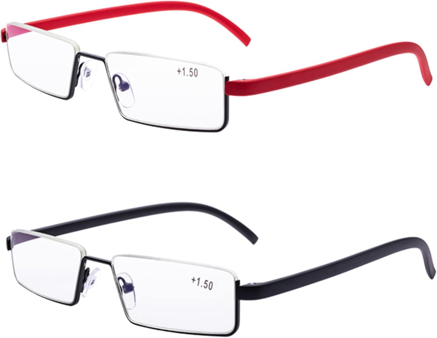 Paquete de 2 lentes de lectura de medio marco para hombres y mujeres, ligeros para lectura de computadora con estuche portátil 1.25
