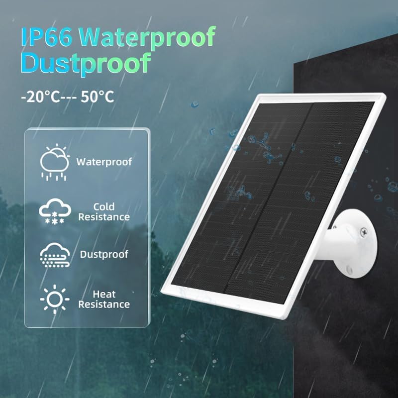 Panel solar de 6 W y 5 V para cámara de seguridad, panel solar inalámbrico giratorio de 360, resistente al agua tipo C y cable de carga USB de doble