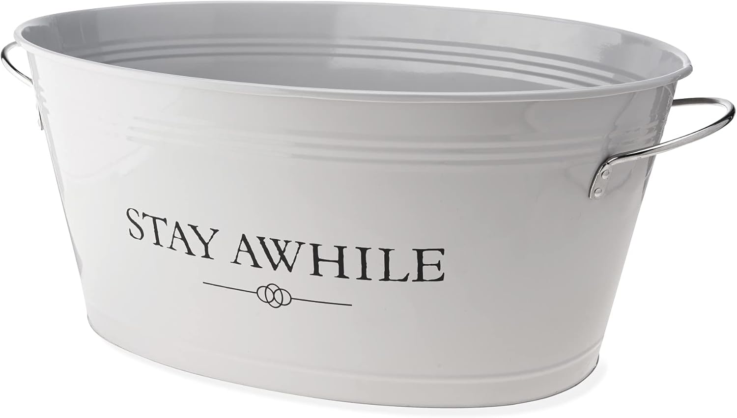 Twine Stay Awhile Cubo de hielo galvanizado pintado blanco y bañera de metal, bañera de hielo para bebidas para fiestas en capacidad de 6.3 galones