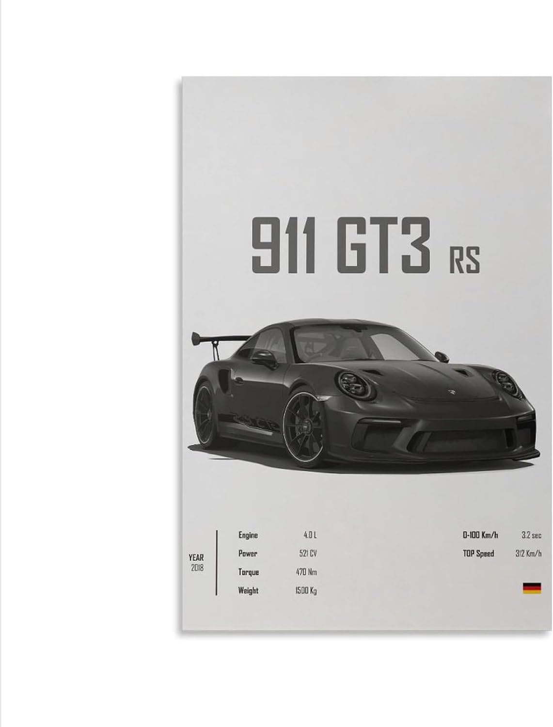 Póster de coche 911 GT3RS – Póster de pared de coche de carreras, pósteres vintage para hombres, impresiones artísticas de automóvil 911, lienzo