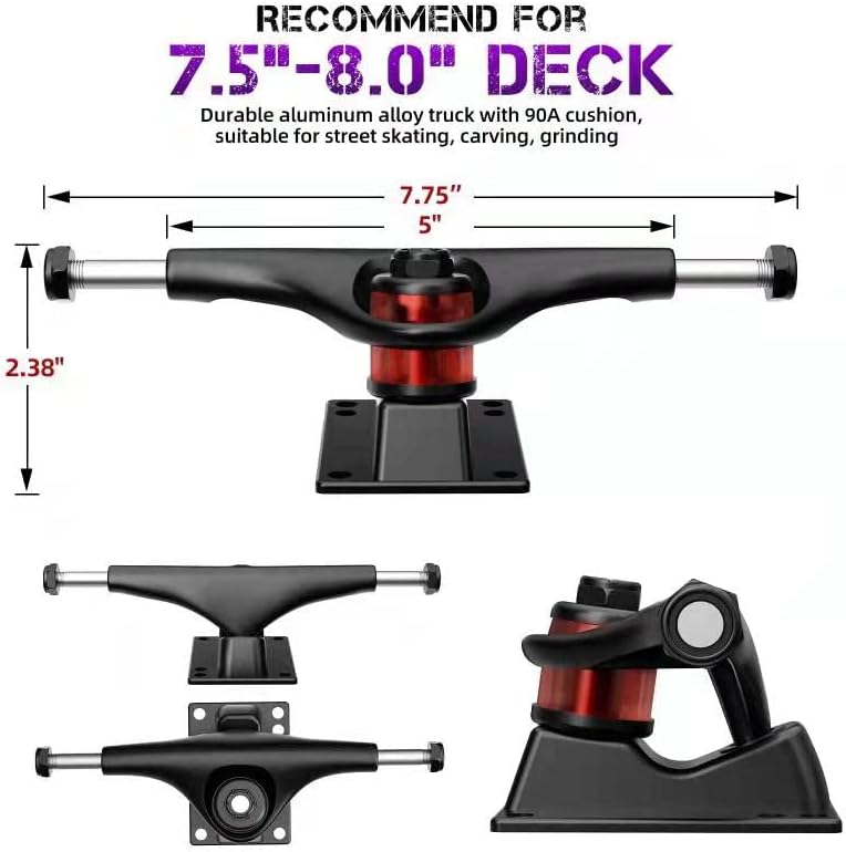 Juego de camiones y ruedas para patineta, ruedas de patineta Cruiser de alto rebote de 2.362 in, rodamientos de patineta ABEC-11, herramienta de