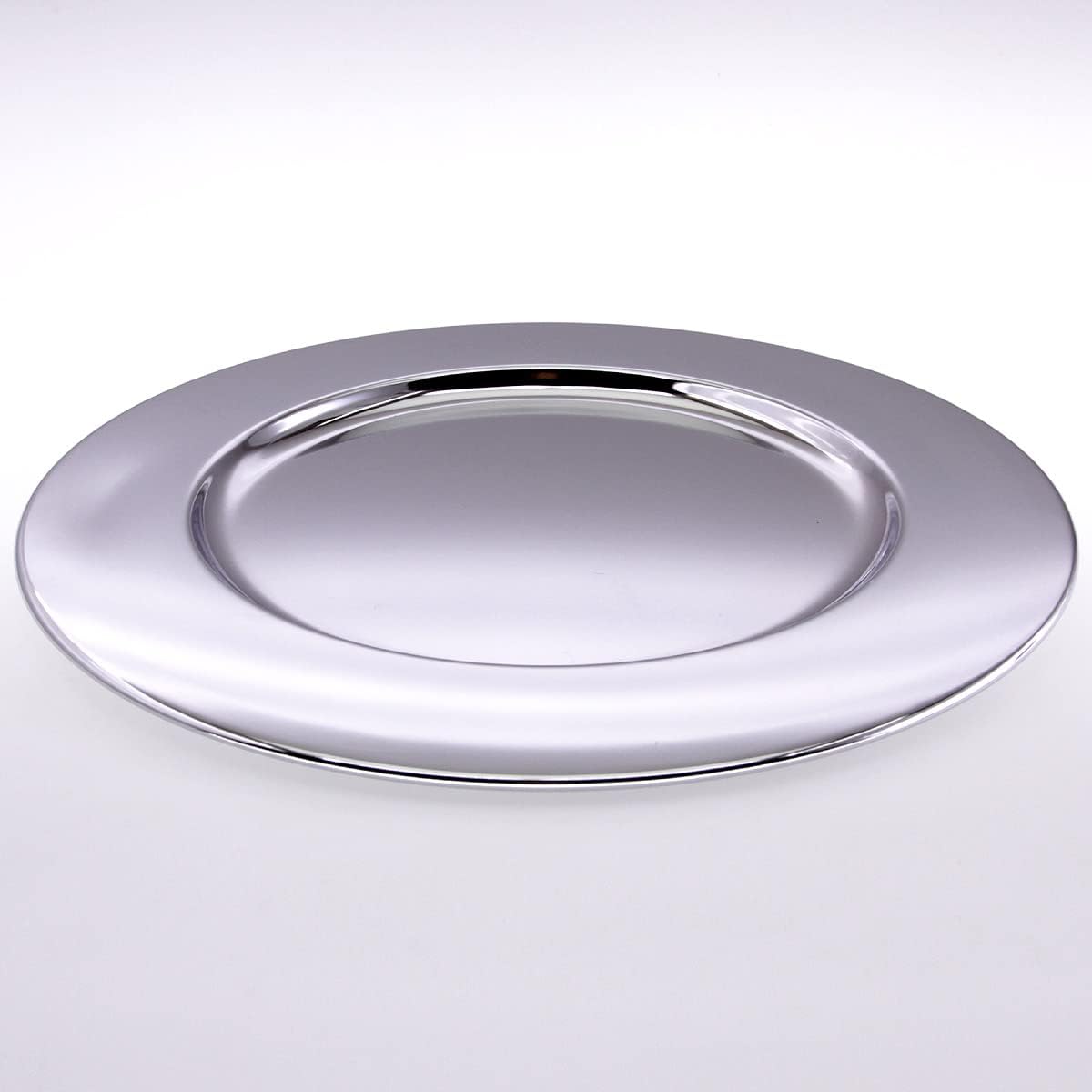 Paquete de 4 bandejas redondas cromadas plateadas de 12 pulgadas para servir con espejo, simple y elegante, para fiesta, cumpleaños, bufé,