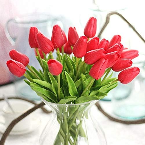 EdricShop – Flores artificiales de poliuretano, tulipanes de espuma de belleza, tacto real, ramo de novia, fiesta, hogar, boda, decoración rosa,