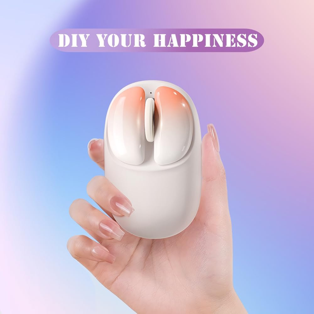 NYIEFADA Ratón inalámbrico Bluetooth rosa, botones desmontables silenciosos, diseño ergonómico USB C recargable para manos pequeñas