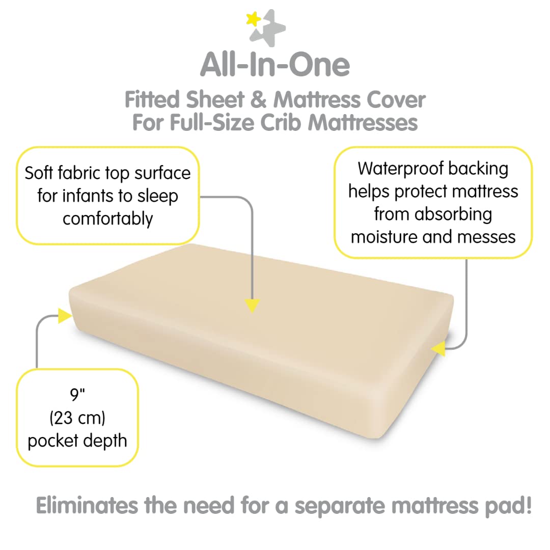 BreathableBaby Sábana bajera ajustable todo en uno y funda impermeable para colchón de cuna de 52″ x 28″132 x 71 cm, beige (paquete de 2)