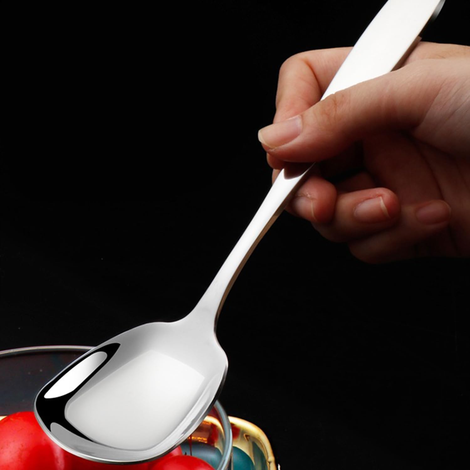 Cucharas de cabeza cuadrada, cuchara de azúcar cuadrada de estilo coreano, cucharas de sopa gruesas de acero inoxidable pesado, cucharas de mesa,
