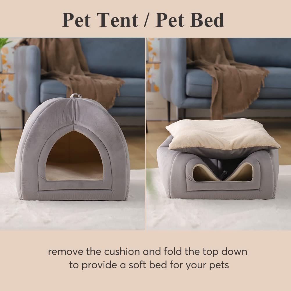 KASENTEX Cama para gatos de interior, cama 2 en 1 para gatos y suministros para mascotas para gatitos y gatos pequeños o perros, cueva de animales,