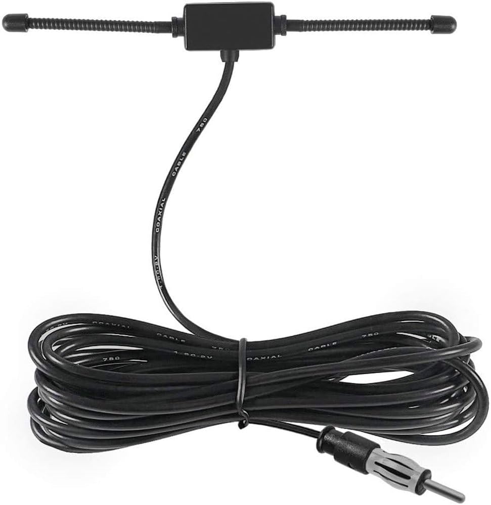 Antena dipolo universal estéreo AM FM para automóvil, montaje adhesivo oculto, cable de 10 pies, conector de enchufe DIN (macho) – para vehículo,