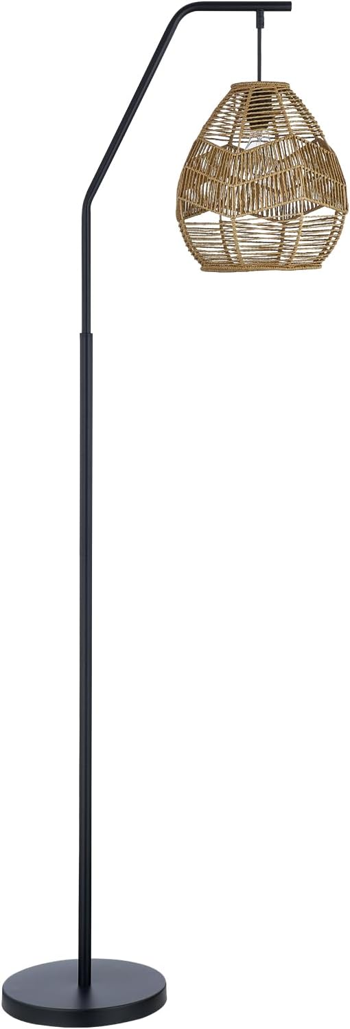 Maxax Lámpara de pie de ratán para sala de estar de 65 pulgadas, lámpara de pie de arco de granja con pantalla de ratán tejida más grande, lámparas