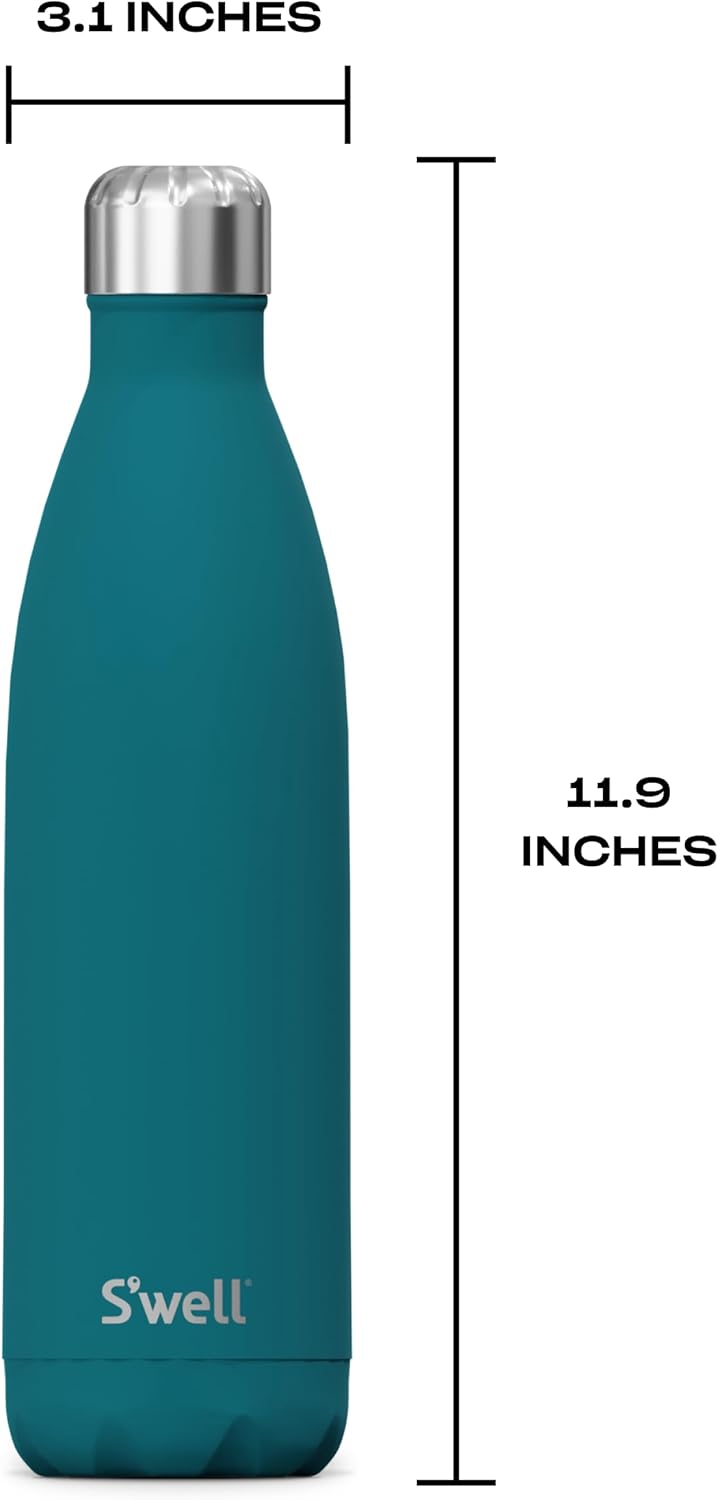 S’well Botella de agua de acero inoxidable, 25 onzas, azul pavo real, recipientes aislados al vacío de triple capa que mantiene las bebidas frías