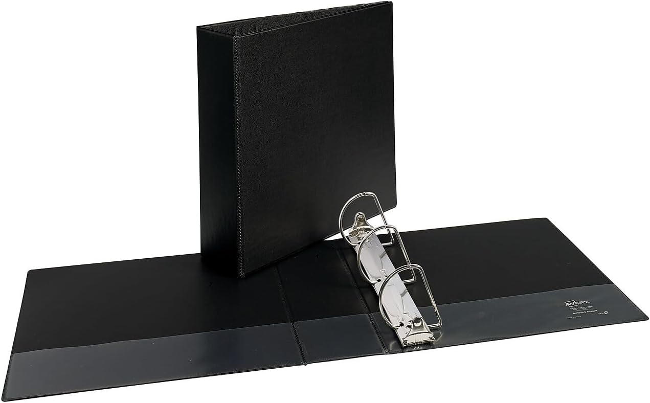 Avery 27650 Carpeta duradera, anillos inclinados de capacidad de 3 pulgadas, 8-12 x 11, negro, 1Ea