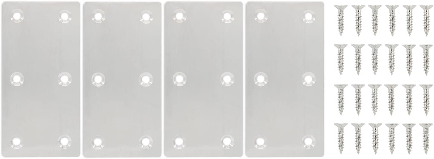 Juego de 4 placas de reparación, soporte plano de acero inoxidable, soporte recto para reparación de placas de fijación, soporte de unión para