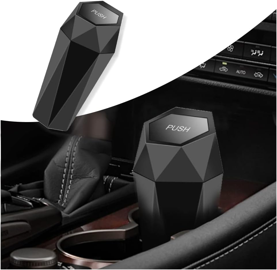 Bote de basura portátil para automóvil, estilo diamante + diseño de tapa, impermeable, se adapta a la mayoría de los portavasos de automóvil, hogar,