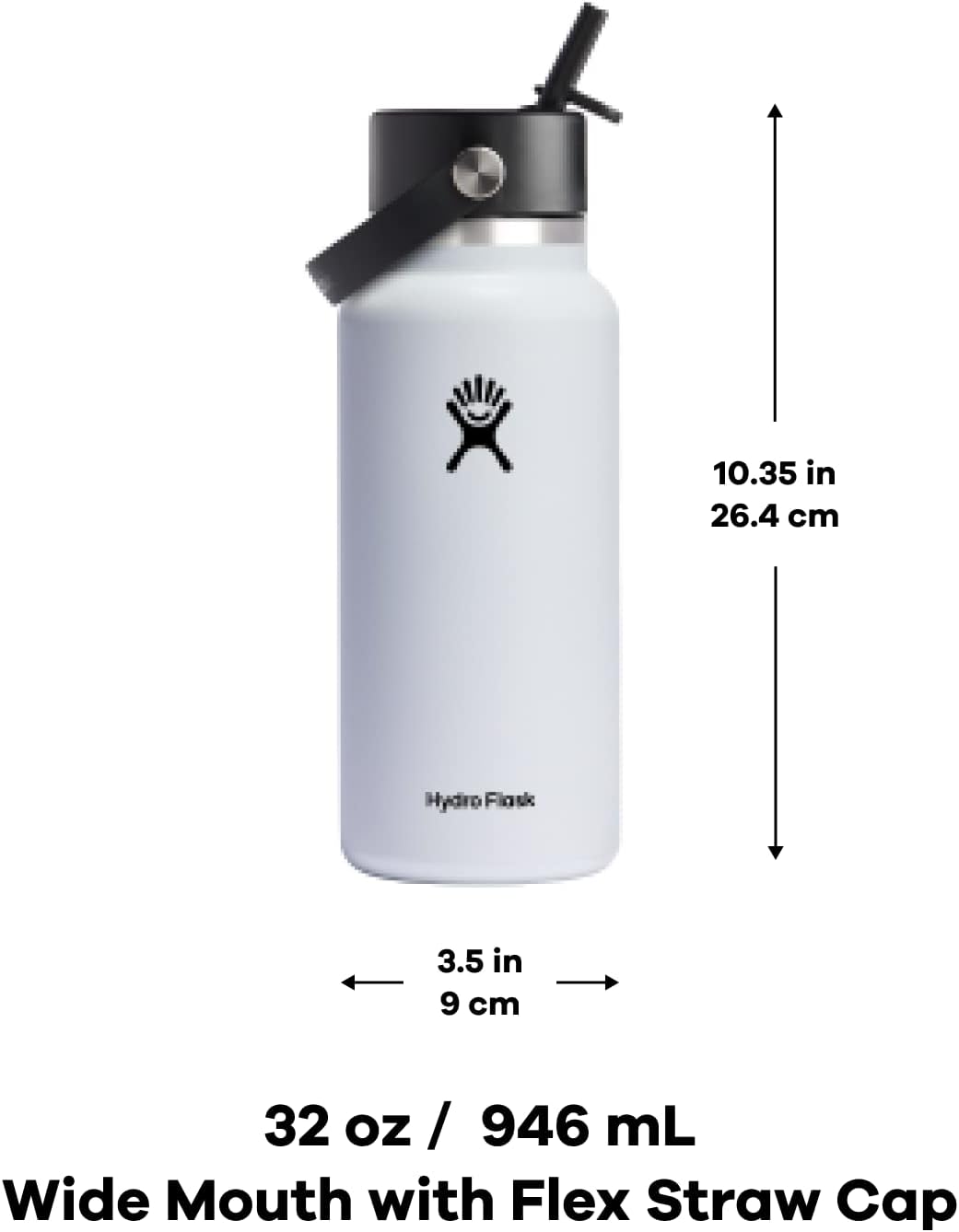 Hydro Flask Botella de agua de boca ancha de acero inoxidable con tapa de popote flexible y aislamiento al vacío de doble pared