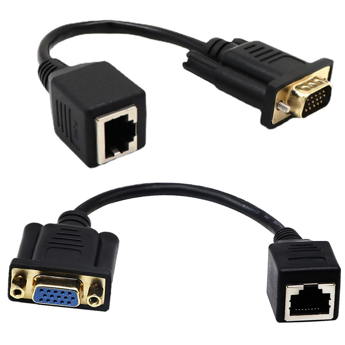 Cable de extensión VGA a RJ45 hembra, VGA de 15 pines macho hembra a RJ45 CAT5 CAT6 Ethernet LAN para video multimedia y extender la distancia de