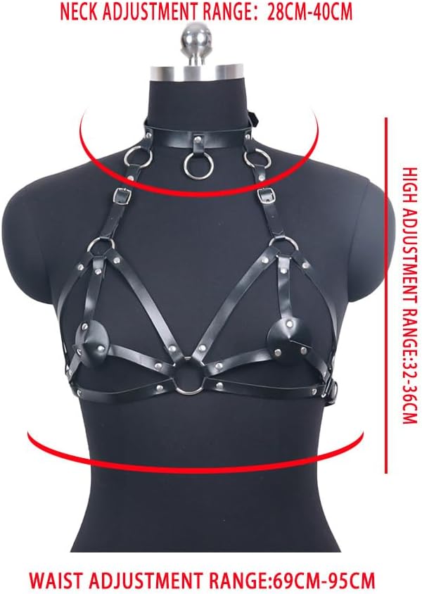 Arnés de cuero BDSM – Exquisito traje de dominatriz para mujer – Equipo BDSM de calidad premium, Negro –