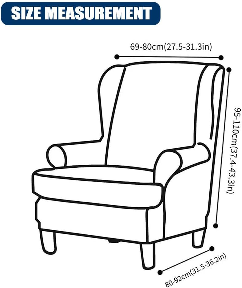 Morbuy Funda impermeable para silla con respaldo de ala, 2 piezas, lavable, elástica, con brazos, para sala de estar, dormitorio (rojo borgoña)