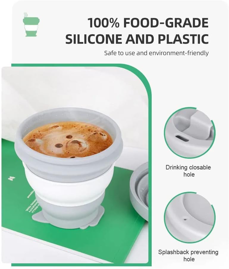 Taza de café de viaje plegable taza aislada vaso batido con tapa silicona reutilizable para llevar, plegable, de silicona, plegable, agua fría y
