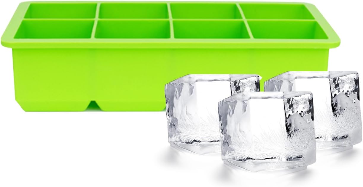 Bandeja para cubitos de hielo, bandeja cuadrada grande de 2 pulgadas para cubitos de hielo de 8 cavidades, molde de silicona de fácil liberación con