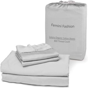 Juego de sábanas de 5 piezas 100 % algodón orgánico certificado de 800 hilos, bolsillo profundo de 24 pulgadas, juego de sábanas de 5 piezas (1 Juego de sábanas de 5 piezas 100 % algodón orgánico certificado de 800 hilos, bolsillo profundo de 24 pulgadas, juego de sábanas de 5 piezas (1