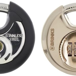 BRINKS – Candado de disco con llave de acero inoxidable comercial de 2.756 in – Cuerpo de acero inoxidable con grillete de acero inoxidable y BRINKS – Candado de disco con llave de acero inoxidable comercial de 2.756 in – Cuerpo de acero inoxidable con grillete de acero inoxidable y