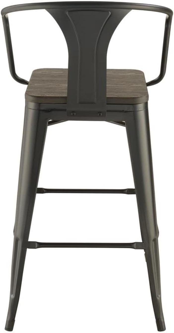 Coaster Home Furnishings Tolix – Taburete de bar industrial de 30 pulgadas con respaldo medio, taburete de bar de bambú sólido con marco de metal,