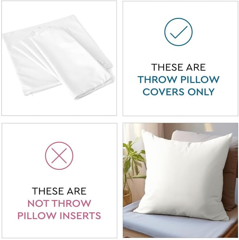 Encasa – Juego de 2 fundas de almohada de lona de algodón de 26 x 26 pulgadas, sin relleno, con cremallera oculta, fundas de cojín decorativas para