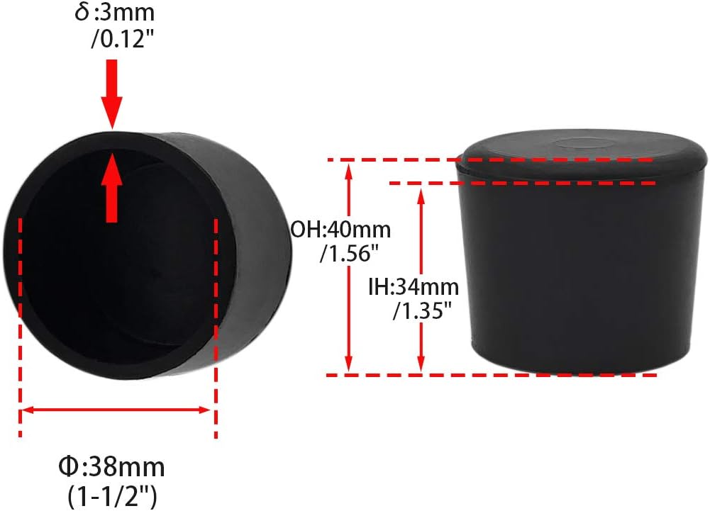 Flyshop Tapas para patas de silla de 1-12 pulgadas y 1.496 in, puntas de goma antideslizantes, protectores de suelo, fundas redondas para muebles,