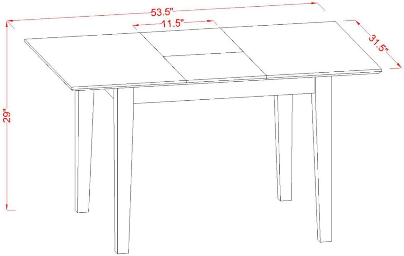 East West Furniture NOFK3-LWH-W – Juego de muebles de habitación de 3 piezas que contiene una mesa rectangular de madera con hoja de mariposa y 2