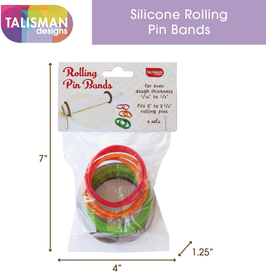 Talisman Designs Bandas de silicona para rodillos  Juego de 8 piezas  Garantiza el grosor de la masa  Accesorios para hornear  Anillos de rodillo