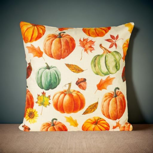 Gesyesor Fundas de almohada decorativas de otoño de 18 x 18 pulgadas, calabazas, hojas de arce, casa de campo, lino otoñal, fundas de almohada para