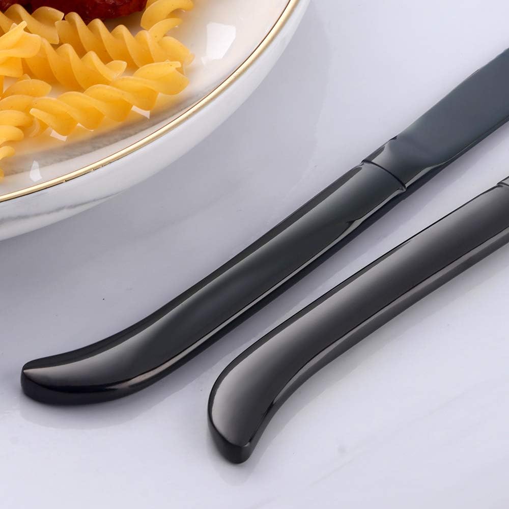 Bisda Juego de cuchillos para carne, cuchillos de cocina de acero inoxidable dentado de alta calidad, juego de 6, aptos para lavavajillas (negro)