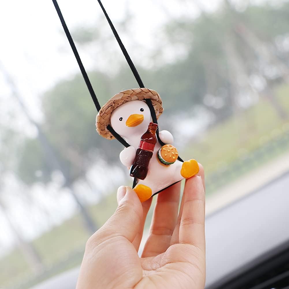 Accesorios de decoración de coche de pato oscilante, colgante de espejo retrovisor para automóvil, decoración de espejo retrovisor para damas y